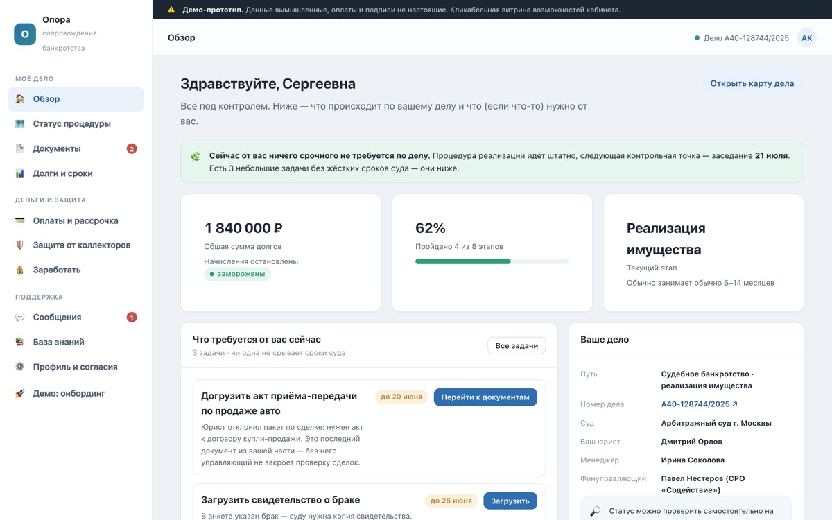 Личный кабинет сопровождения банкротства — демо
