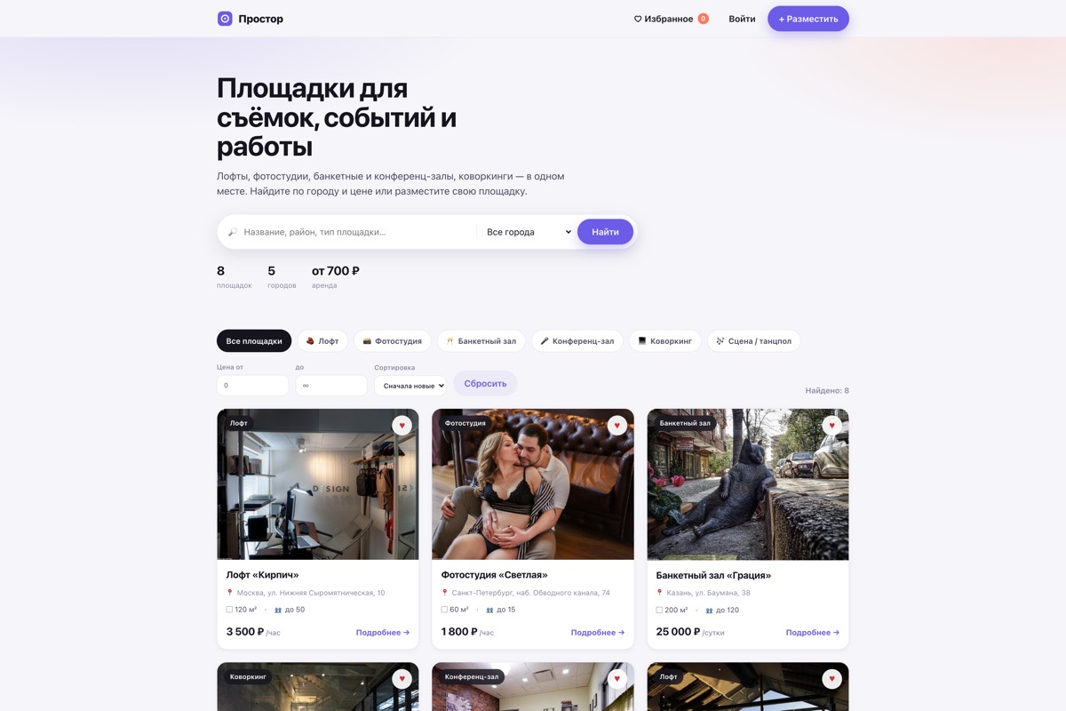 Доска объявлений «Простор» — каталог площадок